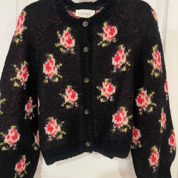 The Great. Size 2 MEDIUM CAROUSEL Black w/ roses cardigan sweater NEW NWT MINT!! - Picture 12 of 15